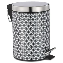 Gifi Nettoyage Et Entretien|Poubelle de salle de bain en métal décor graphique noir blanc 3L