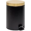 Gifi Nettoyage Et Entretien|Poubelle salle de bain à pédale couvercle bambou et métal noir 5L