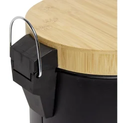 Gifi Nettoyage Et Entretien|Poubelle salle de bain à pédale couvercle bambou et métal noir 5L