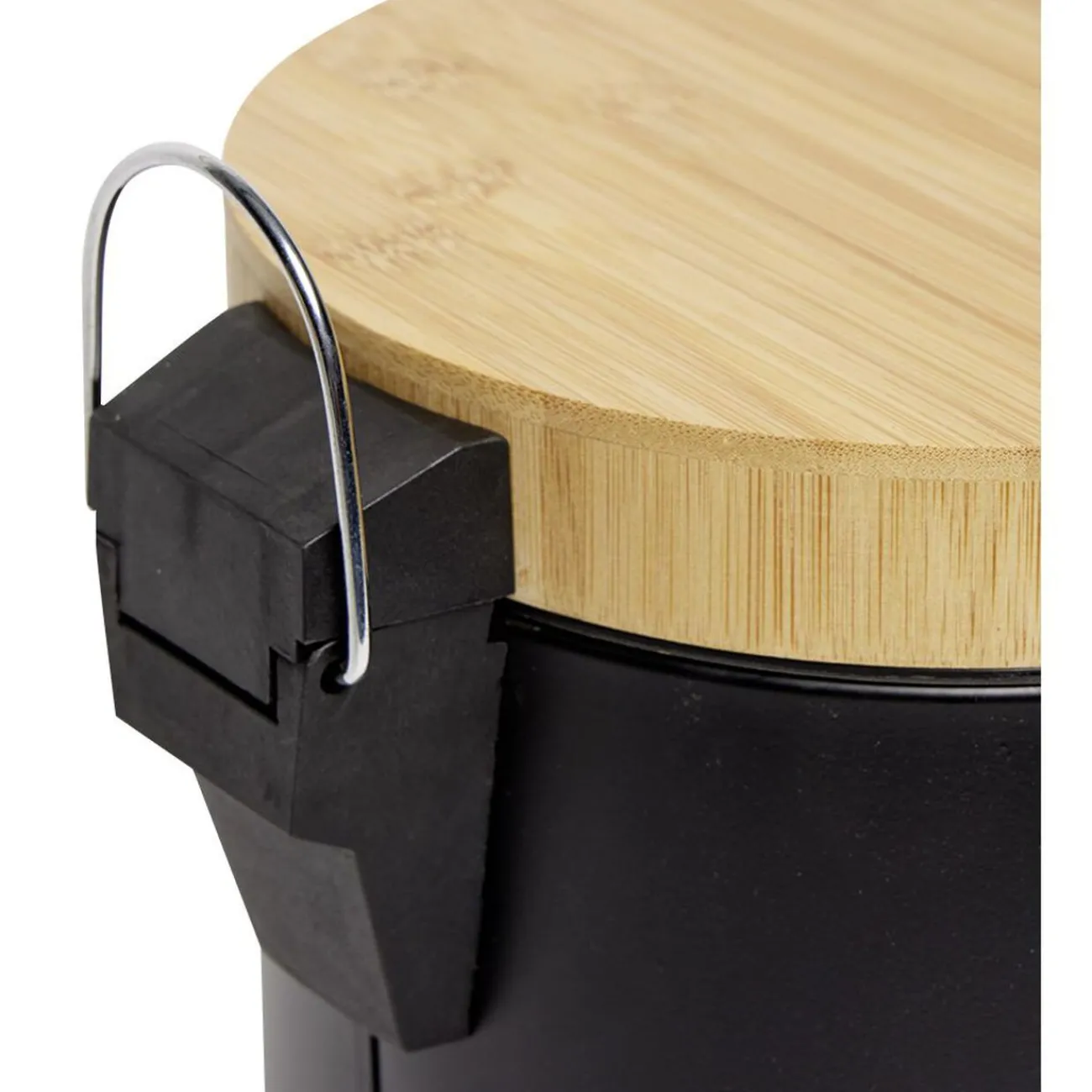 Gifi Nettoyage Et Entretien|Poubelle salle de bain à pédale couvercle bambou et métal noir 5L