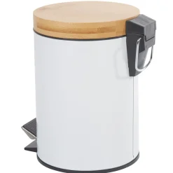 Gifi Nettoyage Et Entretien|Poubelle salle de bain blanche avec couvercle bambou