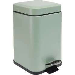 Gifi Nettoyage Et Entretien|Poubelle salle de bain carré à pédale métal vert sauge 16x16xH25,5cm 3L