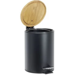Gifi Nettoyage Et Entretien|Poubelle salle de bain métal et bambou 3L noir