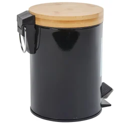 Gifi Nettoyage Et Entretien|Poubelle salle de bain noire avec couvercle bambou