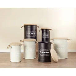 Gifi Rangement|Pouf coffre de rangement petit modèle Ø27xH43,5cm noir