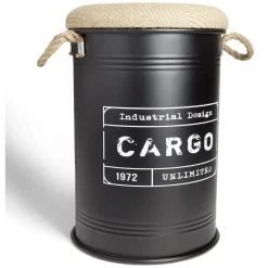 Gifi Rangement|Pouf coffre de rangement moyen modèle Ø34xH49,5cm noir