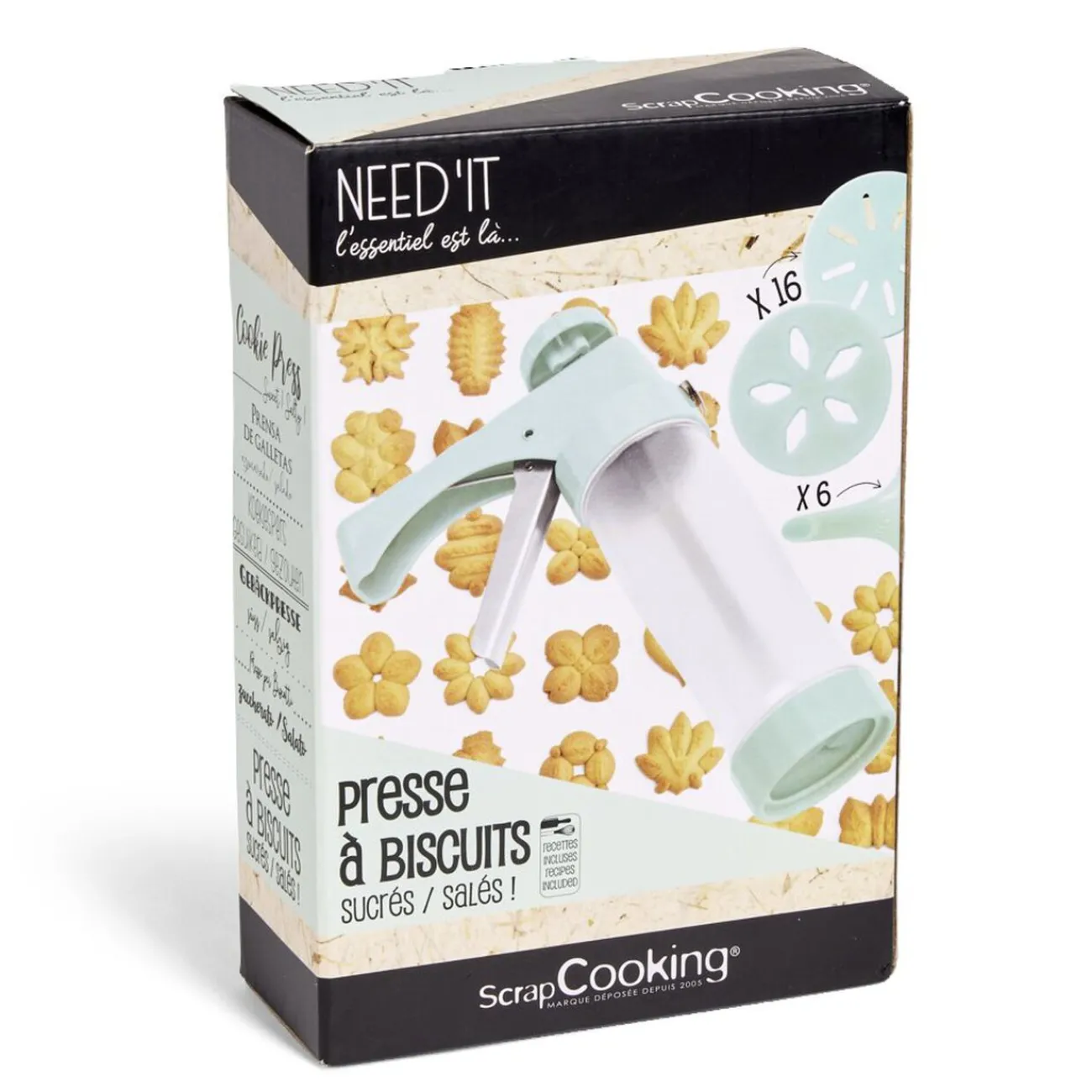 Gifi Presse à biscuits sucrés/salés 16 disques et 6 douilles