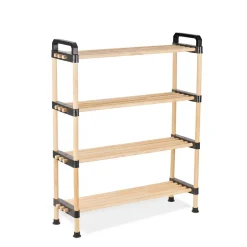 Gifi Rangement|Range chaussures 4 niveaux bois beige et plastique noir - 64x20xH76cm