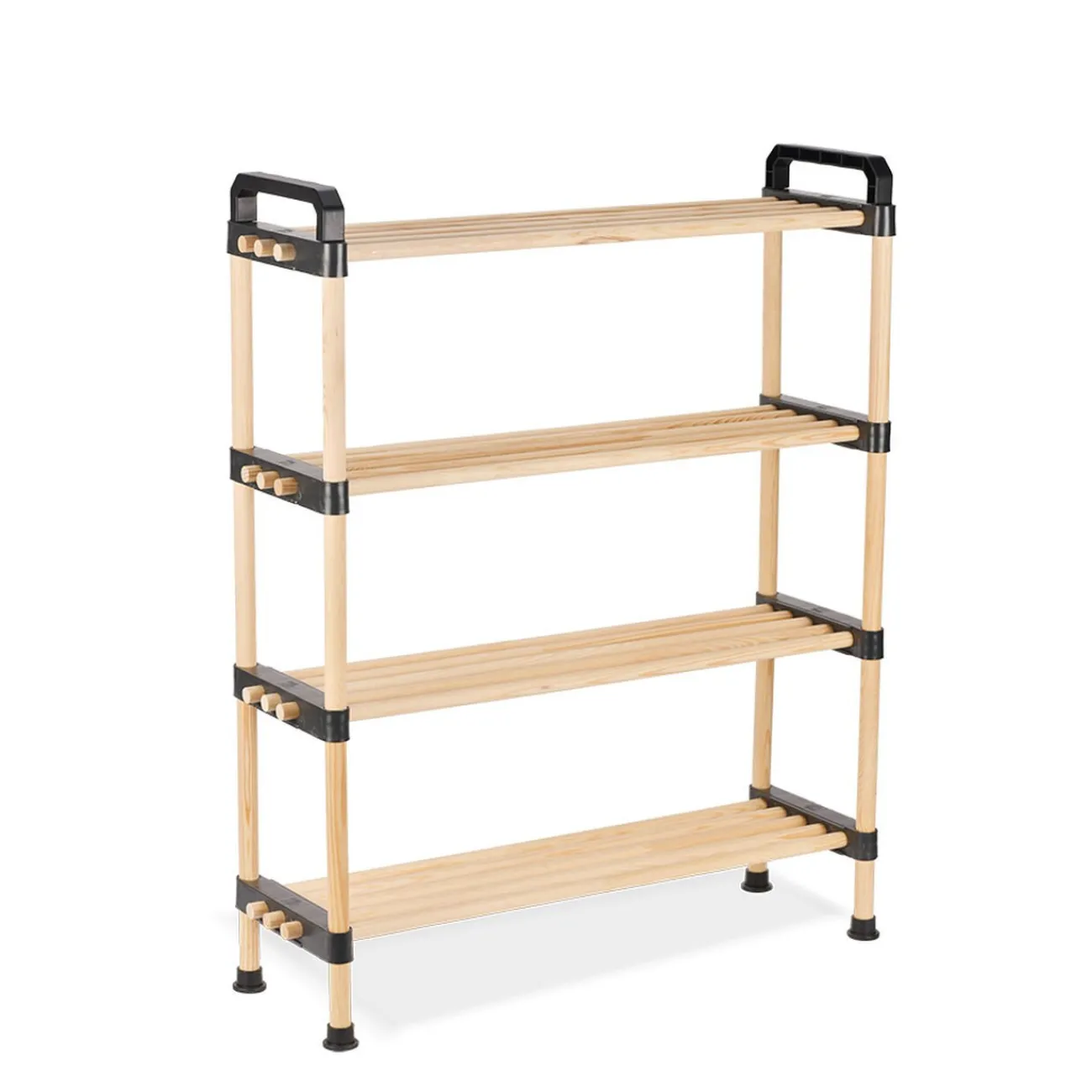 Gifi Rangement|Range chaussures 4 niveaux bois beige et plastique noir - 64x20xH76cm