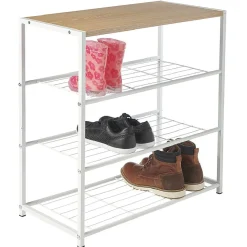 Gifi Rangement|Range chaussures 3 étagères et 1 tablette blanc et naturel