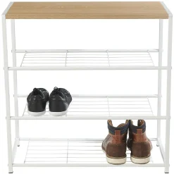 Gifi Rangement|Range chaussures 3 étagères et 1 tablette blanc et naturel