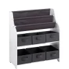 Gifi Rangement|Rangement 2en1 gris et blanc bibliothèque et panière x6