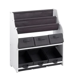 Gifi Rangement|Rangement 2en1 gris et blanc bibliothèque et panière x6