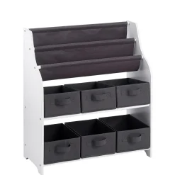 Gifi Rangement|Rangement 2en1 gris et blanc bibliothèque et panière x6