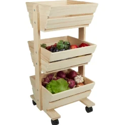 Gifi Resserre légume en bois 3 niveaux à roulettes