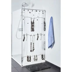 Gifi Equipement Douche^Rideau de douche blanc motifs vêtements fil à linge crochets x12
