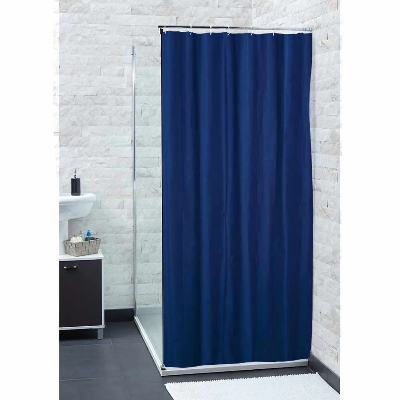 Gifi Equipement Douche^Rideau de douche bleu uni