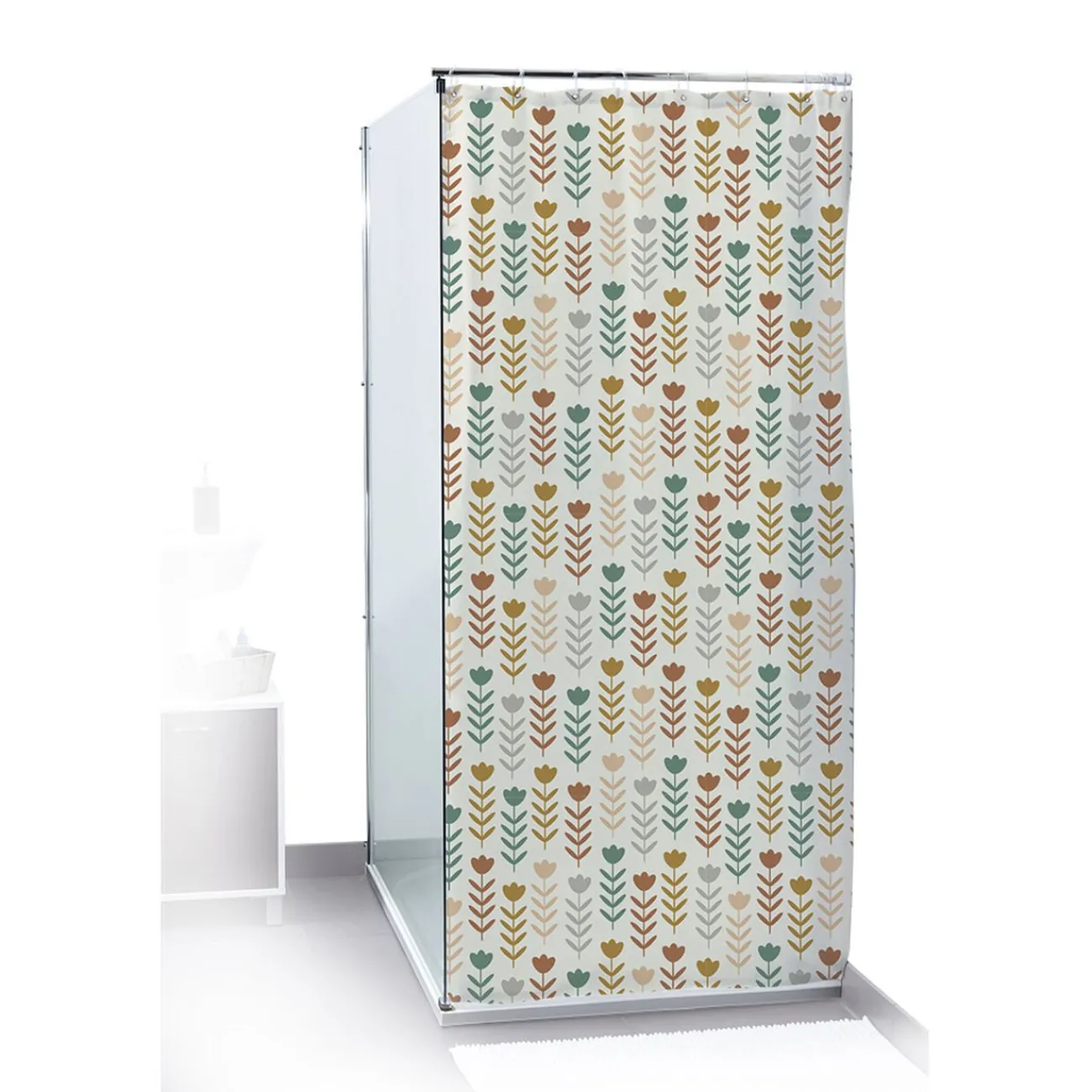 Gifi Equipement Douche^Rideau de douche motif fleur multicolore 180x200cm 100% polyester