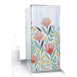 Gifi Equipement Douche^Rideau de douche motif floral et feuillage bleu vert rouge 180x200cm