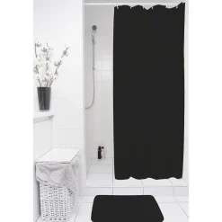 Gifi Aménagement Salle De Bain^Rideau de douche noir motifs carrés sans anneaux