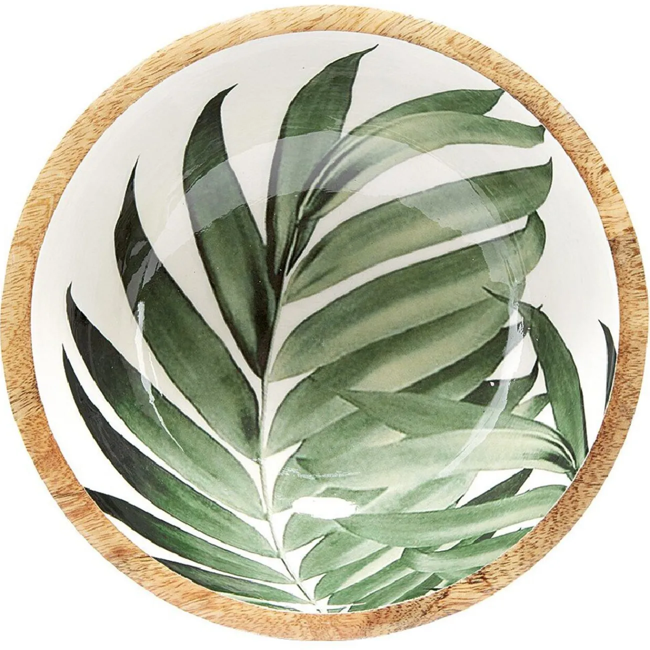 Gifi Saladier en bois interieur émail décor feuille