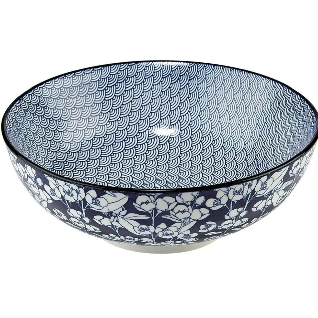 Gifi Saladier en porcelaine décor blanc et bleu