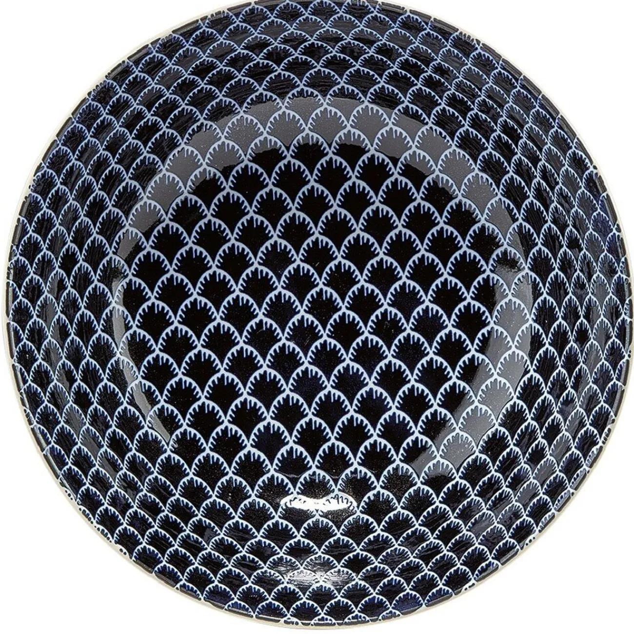 Gifi Saladier en porcelaine décor blanc et bleu