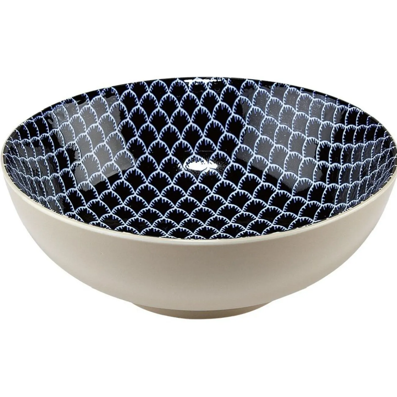 Gifi Saladier en porcelaine décor blanc et bleu