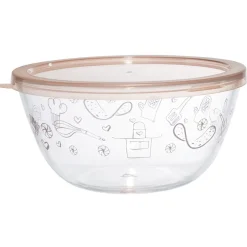 Gifi Saladier en verre avec couvercle Ø22xH10,5 cm 2 L