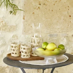 Gifi Saladier en verre strié transparent avec pied Ø26xH11,3cm