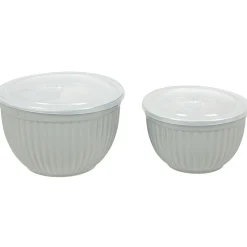 Gifi Saladier faïence x 2 avec couvercle plastique