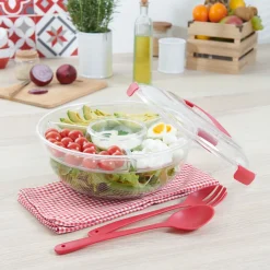 Gifi Saladier fraîcheur multicompartiments transparent et rouge