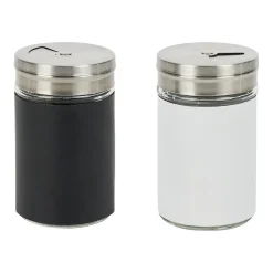 Gifi Salière et poivrière en verre et métal, set duo noir et blanc