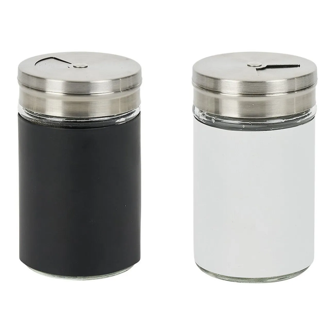 Gifi Salière et poivrière en verre et métal, set duo noir et blanc