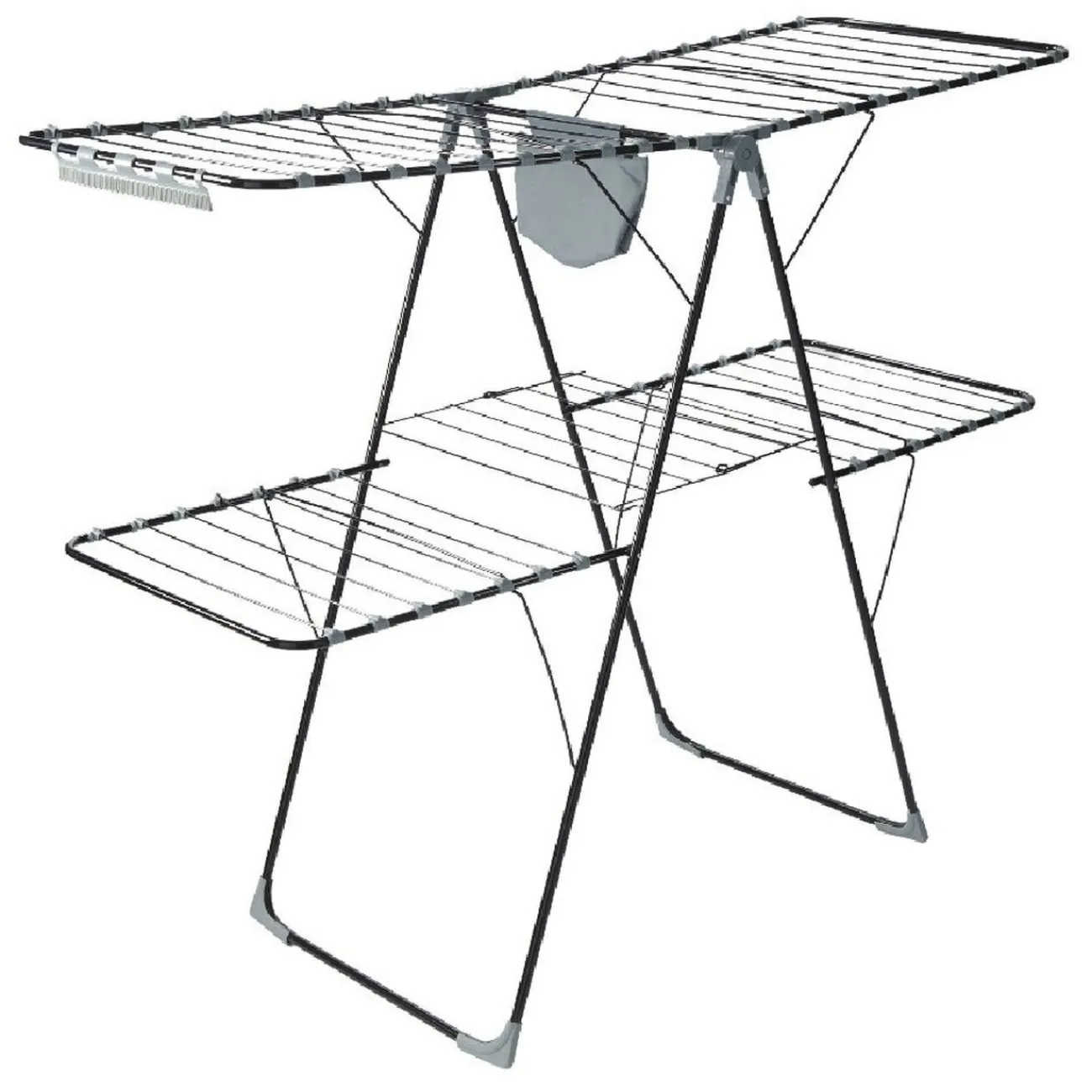 Gifi Entretien Du Linge|Séchoir horizontal 2 niveaux avec pochette 32 m gris et noir