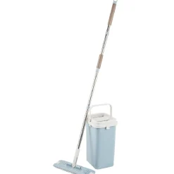 Gifi Nettoyage Et Entretien|Seau essoreur avec balai plat pliable gris et bleu 8 L