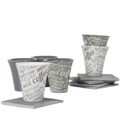 Gifi Service à café faïence ardoise gris blanc 6 personnes