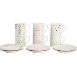 Gifi Service à café faïence blanc rose or 6 personnes