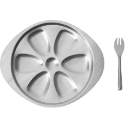 Gifi Service à huîtres argenté inox 6 plats 6 fourchettes