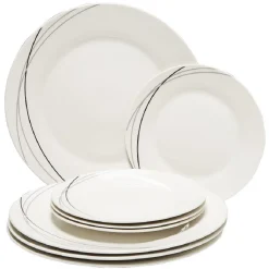 Gifi Service à vaisselle blanc lignes courbées noires et grises 8 pièces
