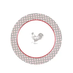 Gifi Service à vaisselle design campagne poule 12 pièces gris blanc rouge