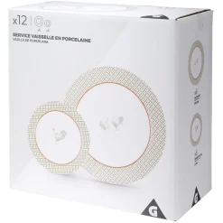 Gifi Service à vaisselle design campagne poule 12 pièces gris blanc rouge