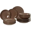 Gifi Service à vaisselle marron en faïence 18 pièces