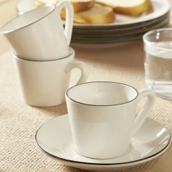 Gifi Service à vaisselle porcelaine blanc liseré noir 36 pièces