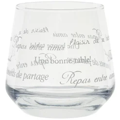 Gifi Service à verre transparent avec inscriptions phrases x12