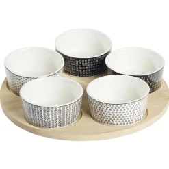 Gifi Service apéritif 5 coupelles avec plateau en bambou