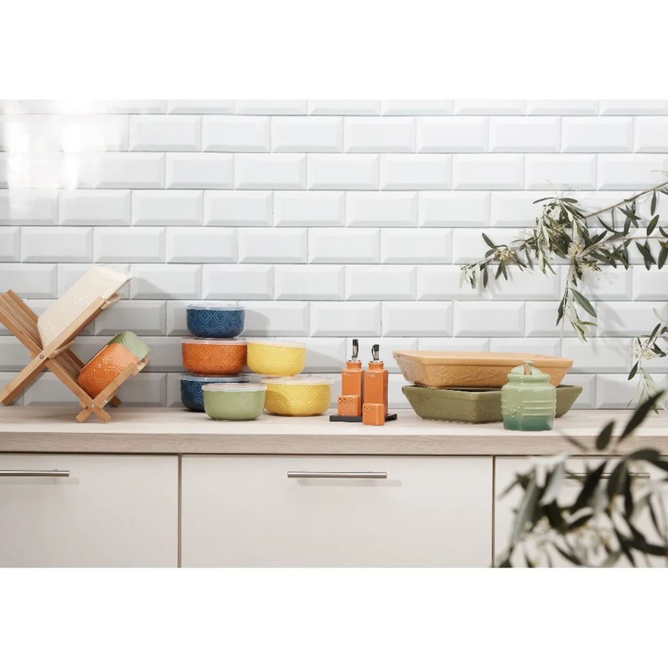 Gifi Service condiment en céramique + support