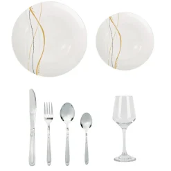 Gifi Service de table motif doré argenté pour 6 personnes