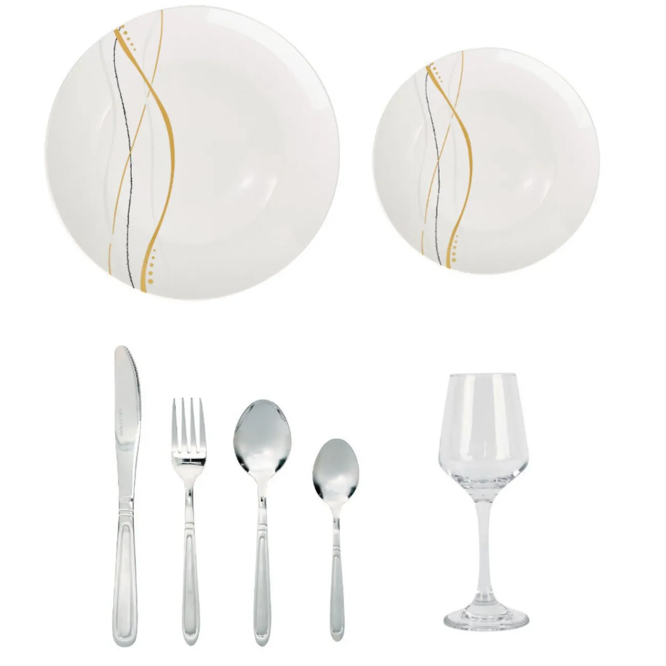 Gifi Service de table motif doré argenté pour 6 personnes