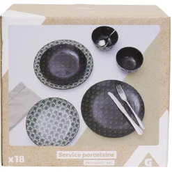 Gifi Service en porcelaine motif noir et blanc 18 pièces